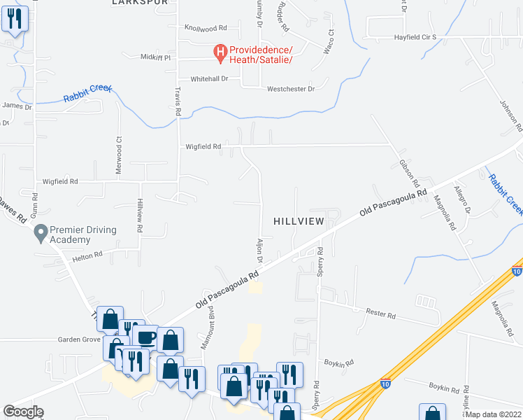 map of restaurants, bars, coffee shops, grocery stores, and more near 5781 Aljon Drive in Theodore