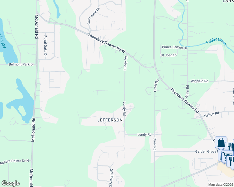 map of restaurants, bars, coffee shops, grocery stores, and more near 8001-8199 Huber Rd in Theodore