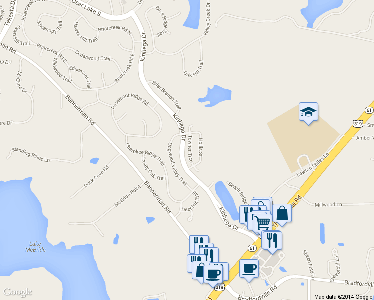 map of restaurants, bars, coffee shops, grocery stores, and more near 7129 Towner Trce in Tallahassee