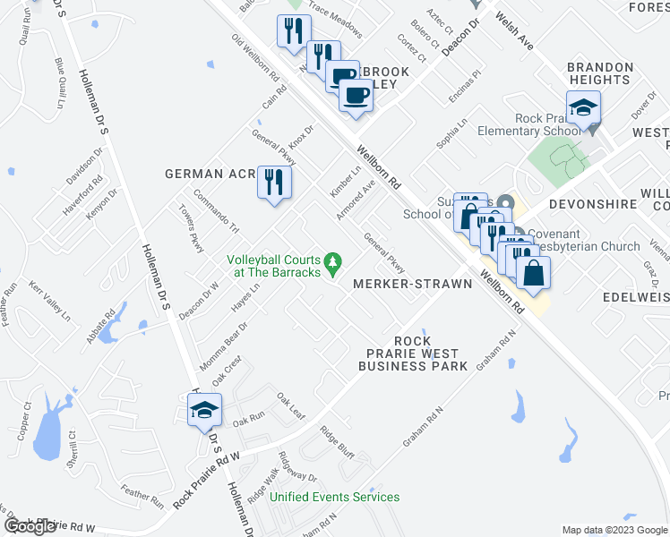 map of restaurants, bars, coffee shops, grocery stores, and more near 3332 Airborne Avenue in College Station