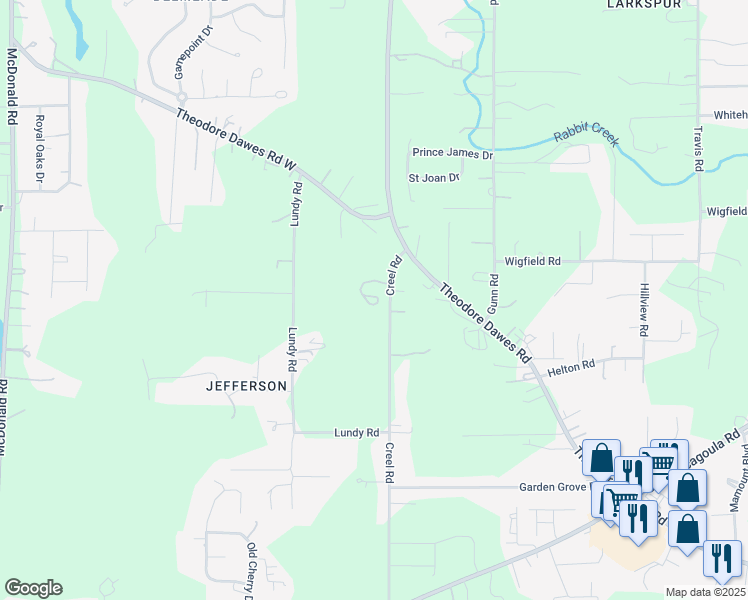 map of restaurants, bars, coffee shops, grocery stores, and more near 5778 Creel Road in Theodore