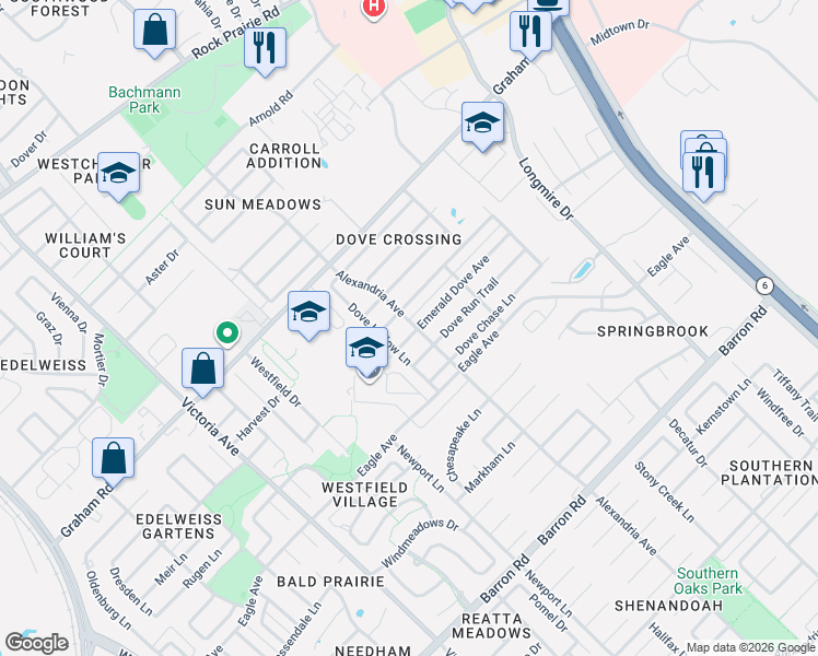 map of restaurants, bars, coffee shops, grocery stores, and more near 903 Emerald Dove Avenue in College Station
