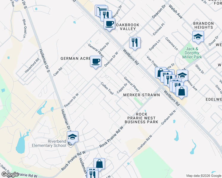 map of restaurants, bars, coffee shops, grocery stores, and more near 3317 Cullen Trail in College Station