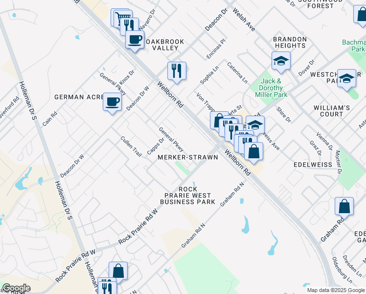 map of restaurants, bars, coffee shops, grocery stores, and more near 3336 General Parkway in College Station