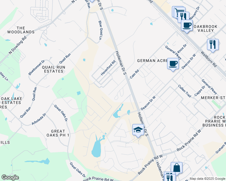 map of restaurants, bars, coffee shops, grocery stores, and more near 3534 Paloma Ridge Drive in College Station