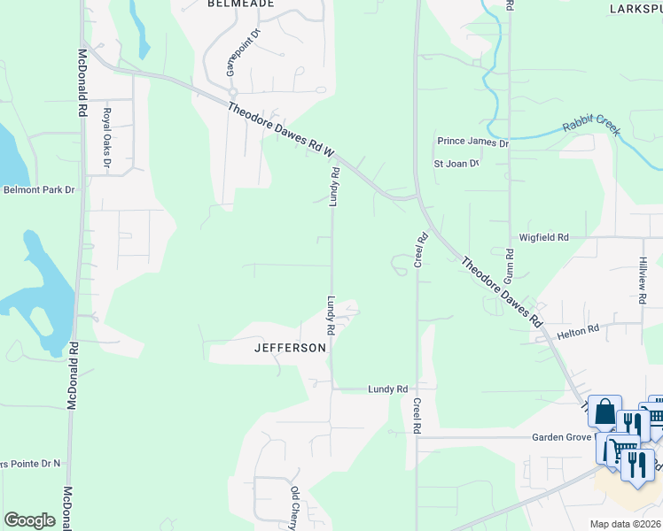 map of restaurants, bars, coffee shops, grocery stores, and more near 8001 Huber Road in Theodore