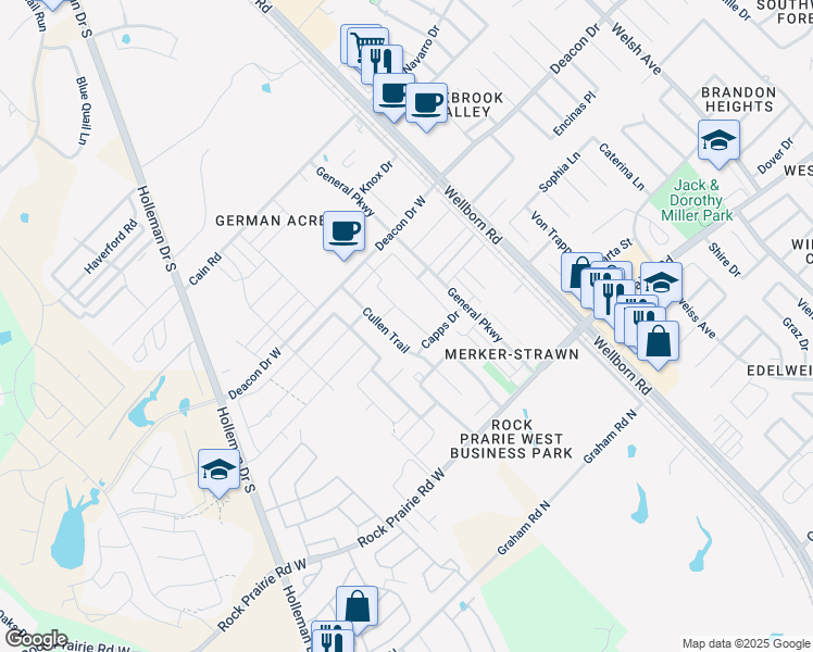 map of restaurants, bars, coffee shops, grocery stores, and more near 3318 Airborne Avenue in College Station