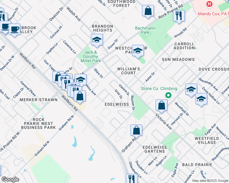 map of restaurants, bars, coffee shops, grocery stores, and more near 3526 Graz Drive in College Station