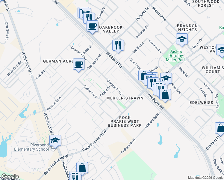 map of restaurants, bars, coffee shops, grocery stores, and more near 3209 Sergeant Drive in College Station