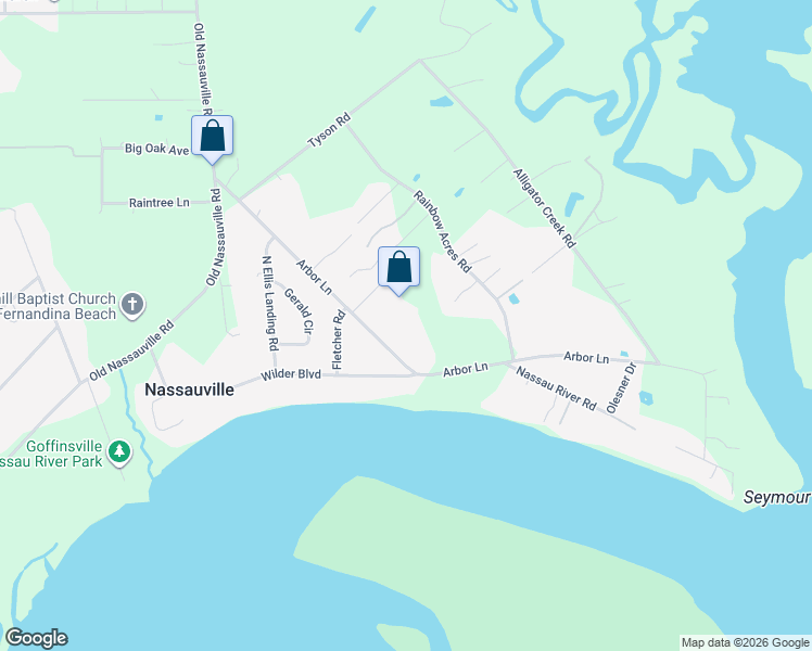 map of restaurants, bars, coffee shops, grocery stores, and more near 1670 State Highway 107-A in Fernandina Beach