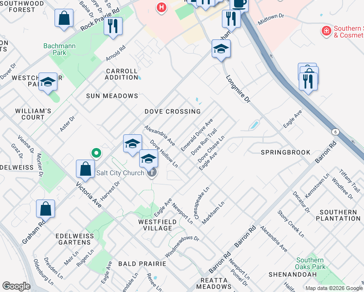 map of restaurants, bars, coffee shops, grocery stores, and more near 903 Emerald Dove Avenue in College Station