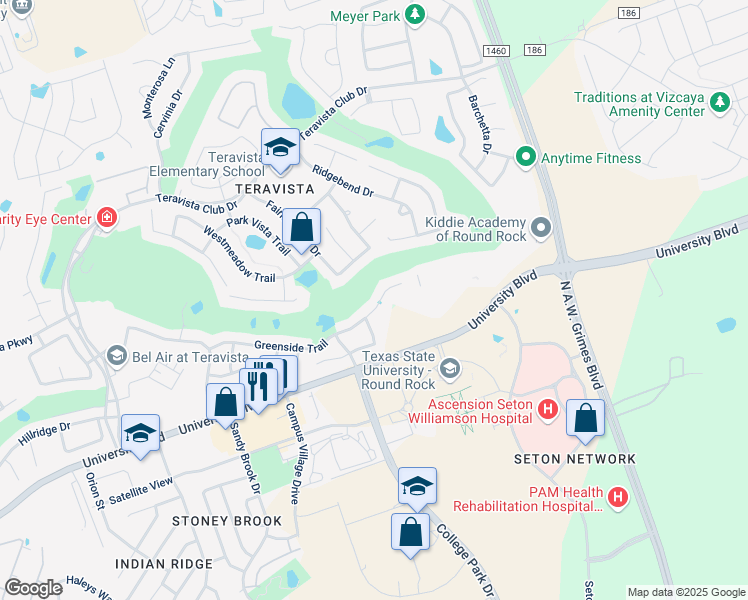 map of restaurants, bars, coffee shops, grocery stores, and more near 2008 Greenside Trail in Round Rock