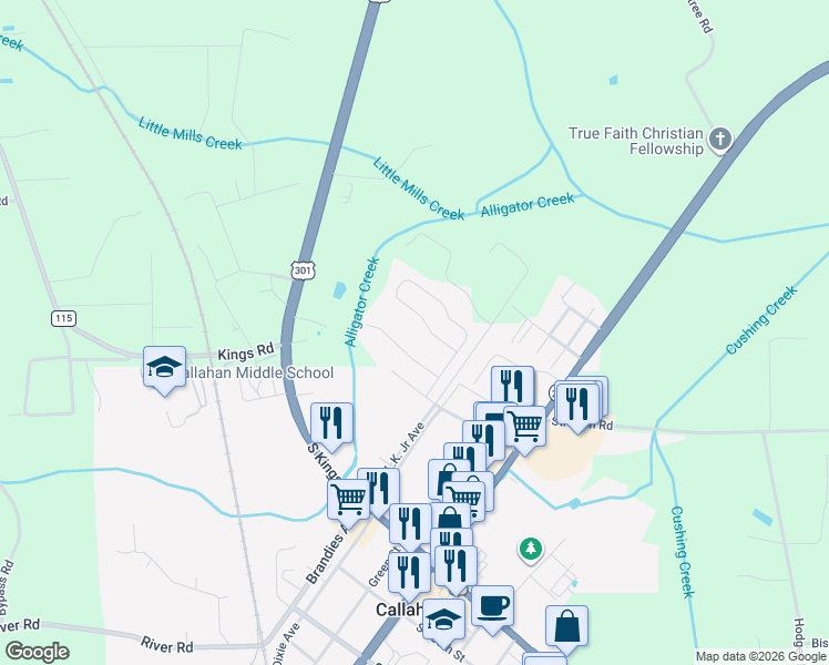 map of restaurants, bars, coffee shops, grocery stores, and more near 45512 Ingleham Circle in Callahan