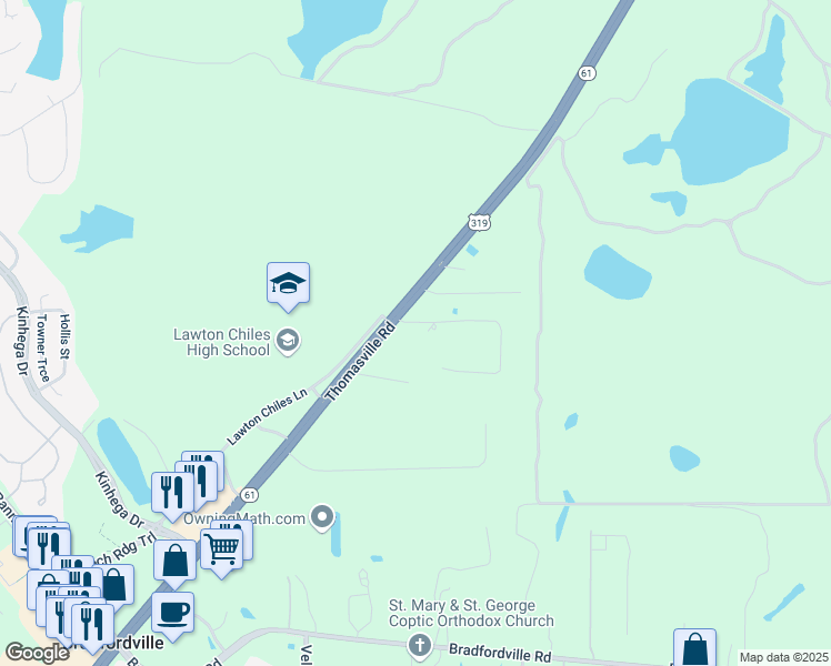 map of restaurants, bars, coffee shops, grocery stores, and more near 4225 Amber Valley Road in Tallahassee