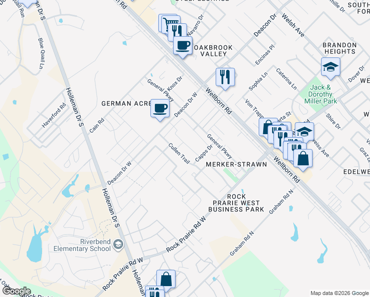 map of restaurants, bars, coffee shops, grocery stores, and more near 3216 Airborne Avenue in College Station