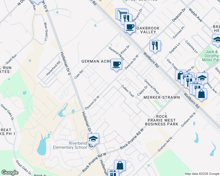 map of restaurants, bars, coffee shops, grocery stores, and more near 2941 Papa Bear Drive in College Station