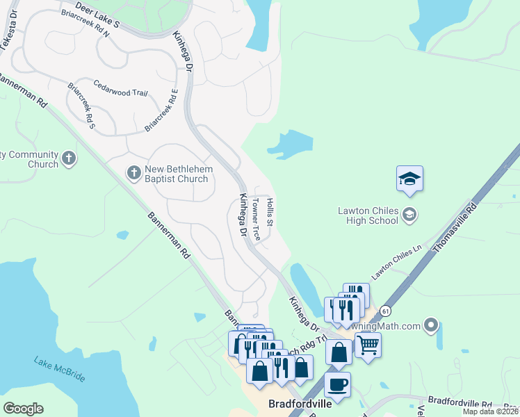 map of restaurants, bars, coffee shops, grocery stores, and more near 7129 Towner Trce in Tallahassee