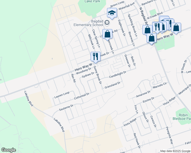 map of restaurants, bars, coffee shops, grocery stores, and more near 2003 Rim Rock Drive in Leander