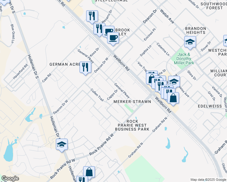 map of restaurants, bars, coffee shops, grocery stores, and more near 3334 Travis Cole Avenue in College Station