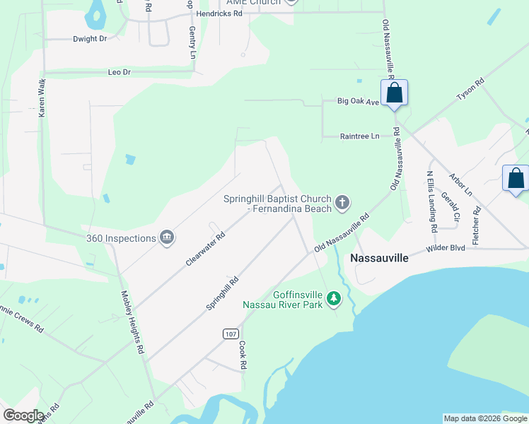 map of restaurants, bars, coffee shops, grocery stores, and more near 95608 Clearwater Road in Fernandina Beach