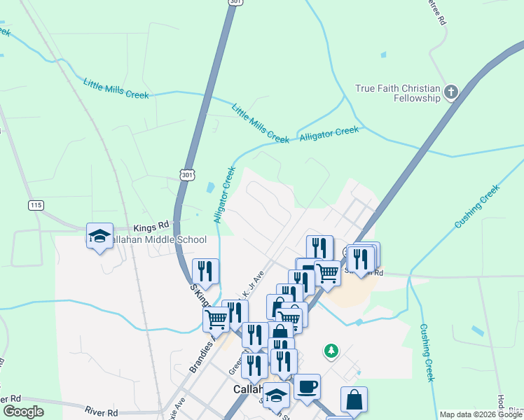 map of restaurants, bars, coffee shops, grocery stores, and more near 45512 Ingleham Circle in Callahan