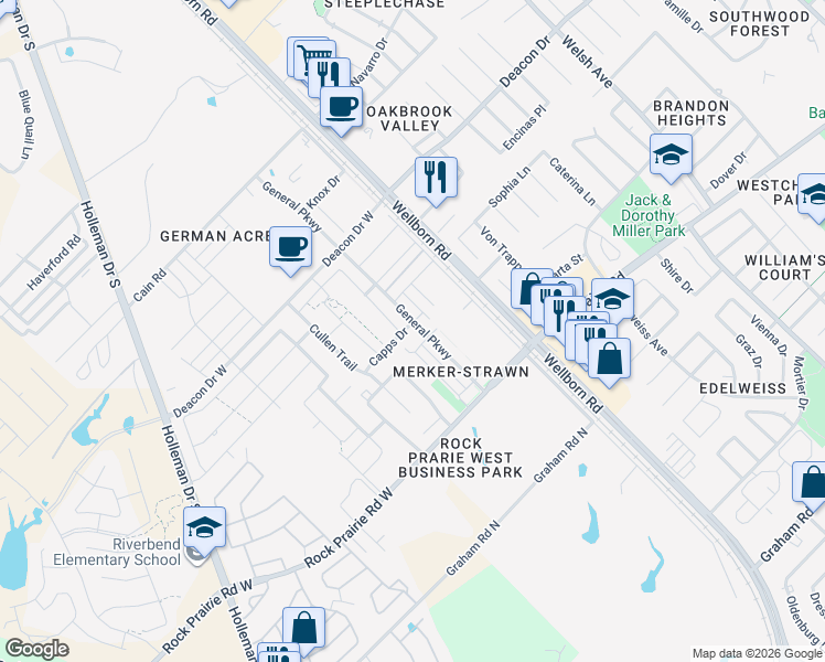 map of restaurants, bars, coffee shops, grocery stores, and more near 3209 Sergeant Drive in College Station