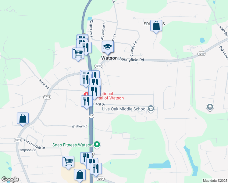 map of restaurants, bars, coffee shops, grocery stores, and more near 8149 Olivia Drive in Denham Springs