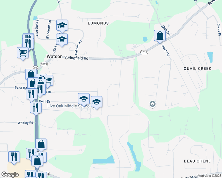 map of restaurants, bars, coffee shops, grocery stores, and more near 34361 Gravesbriar Drive in Denham Springs