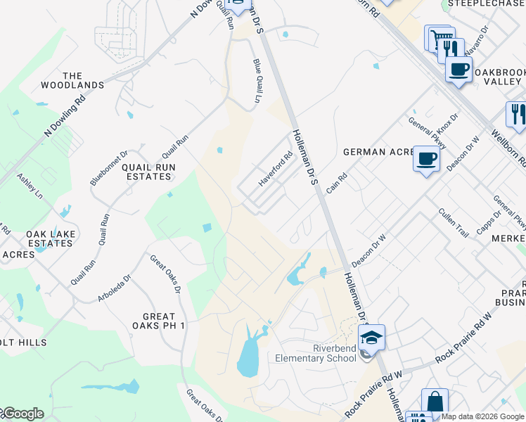 map of restaurants, bars, coffee shops, grocery stores, and more near 3633 Kenyon Drive in College Station