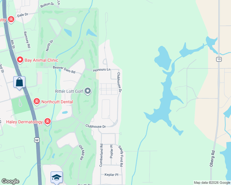 map of restaurants, bars, coffee shops, grocery stores, and more near 433-439 Clubhouse Drive in Fairhope