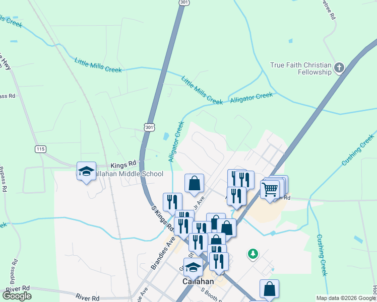 map of restaurants, bars, coffee shops, grocery stores, and more near 45512 Ingleham Circle in Callahan