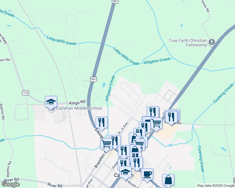 map of restaurants, bars, coffee shops, grocery stores, and more near 45512 Ingleham Circle in Callahan