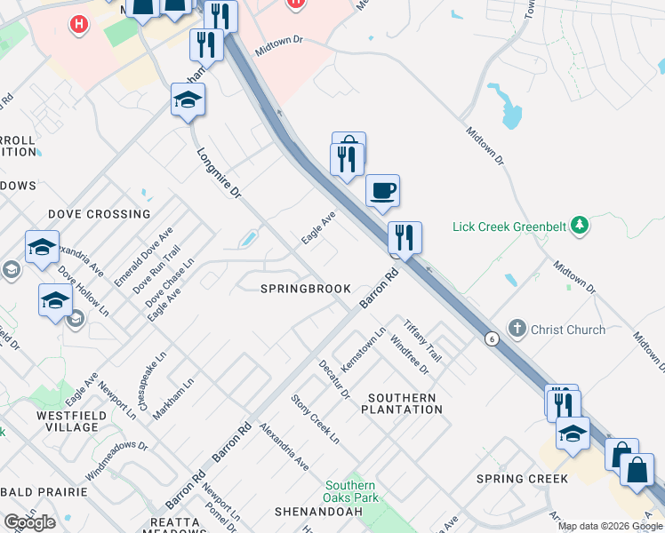 map of restaurants, bars, coffee shops, grocery stores, and more near 3927 Hawk Owl Cove in College Station