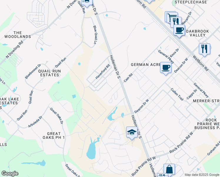 map of restaurants, bars, coffee shops, grocery stores, and more near 3528 Paloma Ridge Drive in College Station