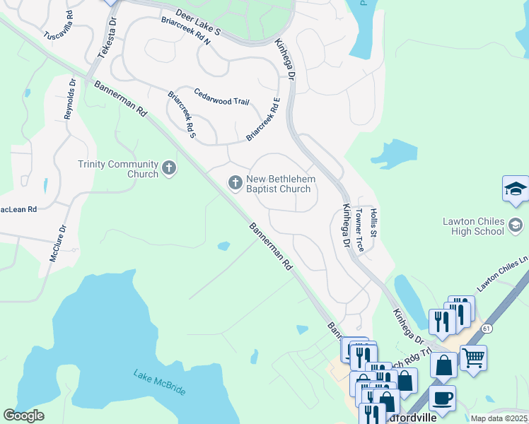 map of restaurants, bars, coffee shops, grocery stores, and more near 3301 Cherokee Ridge Trail in Tallahassee
