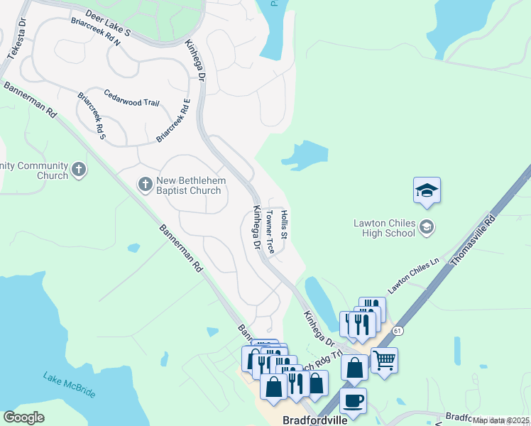 map of restaurants, bars, coffee shops, grocery stores, and more near 7140 Towner Trce in Tallahassee