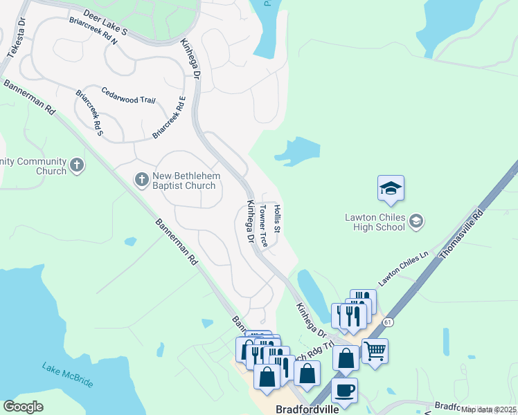 map of restaurants, bars, coffee shops, grocery stores, and more near 7140 Towner Trce in Tallahassee