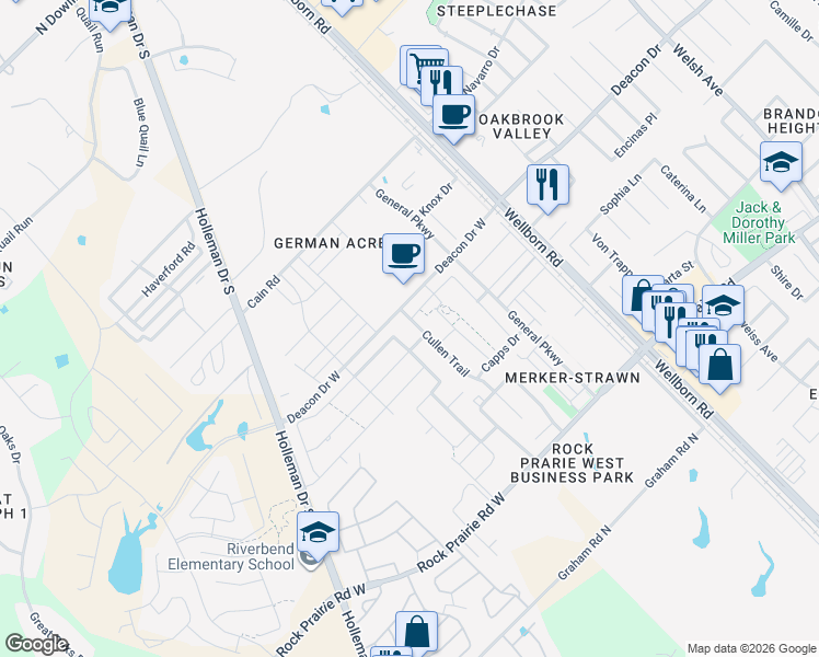 map of restaurants, bars, coffee shops, grocery stores, and more near 3112 Cullen Trail in College Station