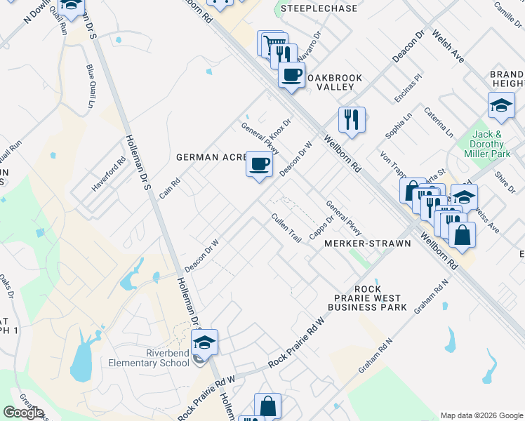 map of restaurants, bars, coffee shops, grocery stores, and more near 3200 Cullen Trail in College Station