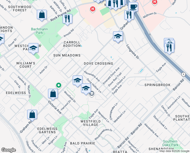 map of restaurants, bars, coffee shops, grocery stores, and more near 808 Turtle Dove Trail in College Station