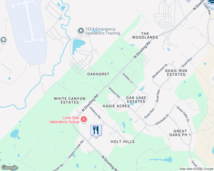 map of restaurants, bars, coffee shops, grocery stores, and more near 11101 Walnut Road in College Station