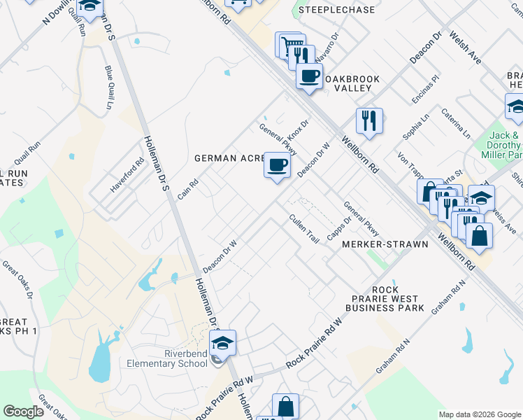 map of restaurants, bars, coffee shops, grocery stores, and more near 4327 Commando Trail in College Station
