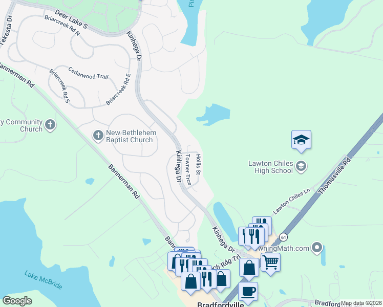 map of restaurants, bars, coffee shops, grocery stores, and more near 7129 Towner Trce in Tallahassee