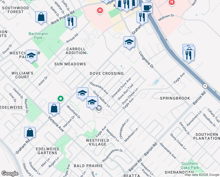 map of restaurants, bars, coffee shops, grocery stores, and more near 903 Emerald Dove Avenue in College Station