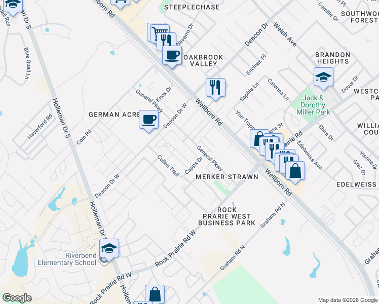 map of restaurants, bars, coffee shops, grocery stores, and more near 3334 Travis Cole Avenue in College Station
