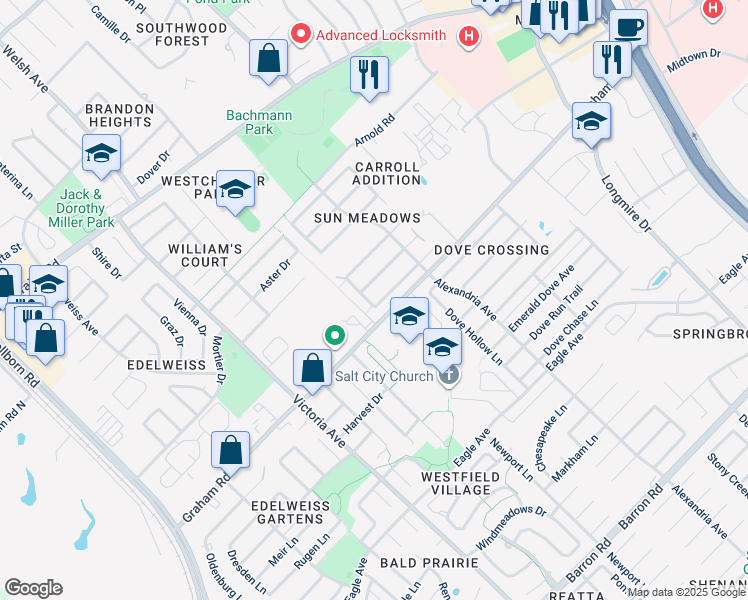 map of restaurants, bars, coffee shops, grocery stores, and more near 905 Sun Meadows Street in College Station