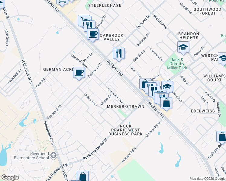 map of restaurants, bars, coffee shops, grocery stores, and more near 3209 Sergeant Drive in College Station