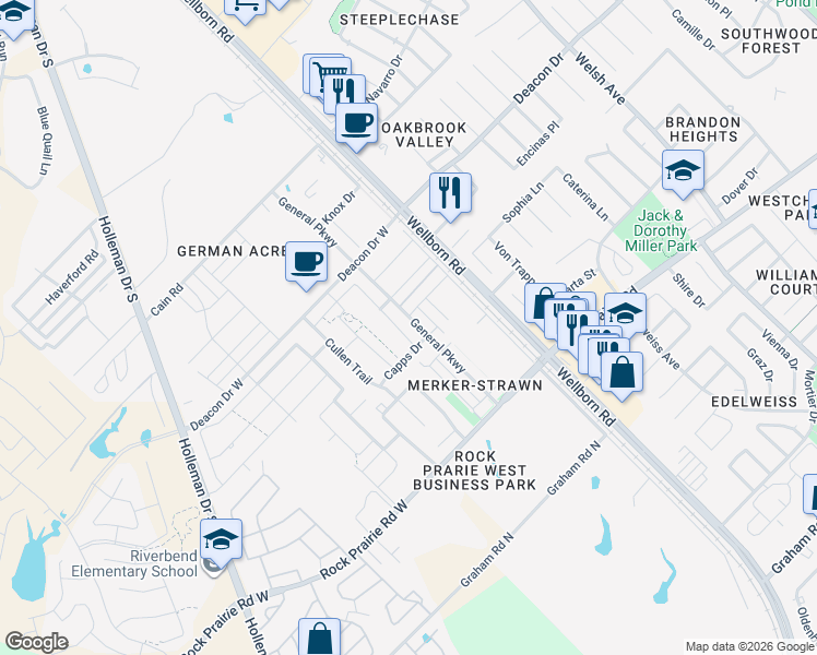 map of restaurants, bars, coffee shops, grocery stores, and more near 140 Tang Cake Drive in College Station