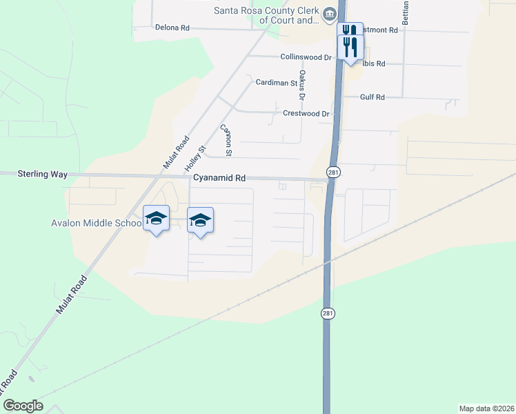 map of restaurants, bars, coffee shops, grocery stores, and more near 5595 Silver Star Court in Milton