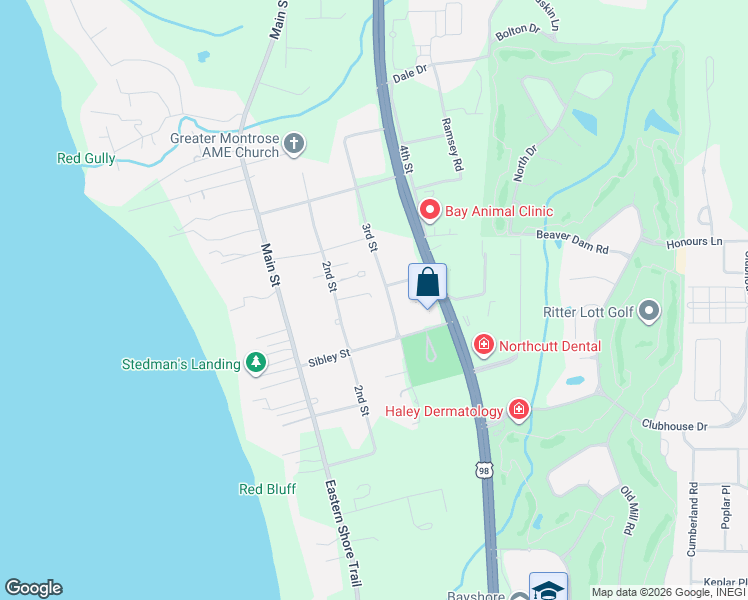 map of restaurants, bars, coffee shops, grocery stores, and more near 23884 3rd Street in Fairhope